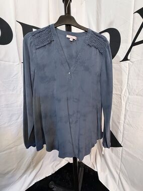 Calypso St. Barth Women's Blue Silk Tie Dye Blouse Size XS Smocked Boho Tunic